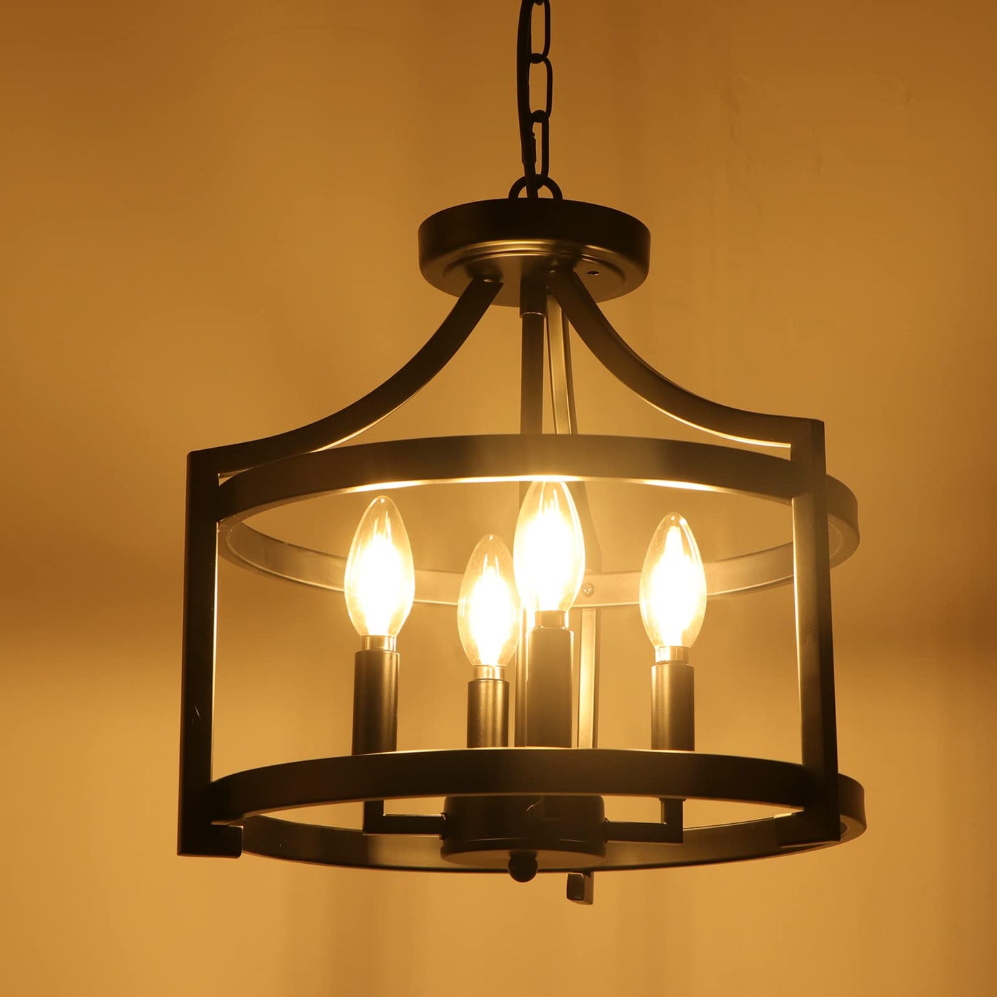 WBinDX 4-Light Farmhouse Chandelier, Modern Hanging Pendant Lighting, Convertible Semi Flush Mount Ceiling Light Fixture Rustic Vintage Black Chandeliers for Dining Room Kitchen Foyer Entryway