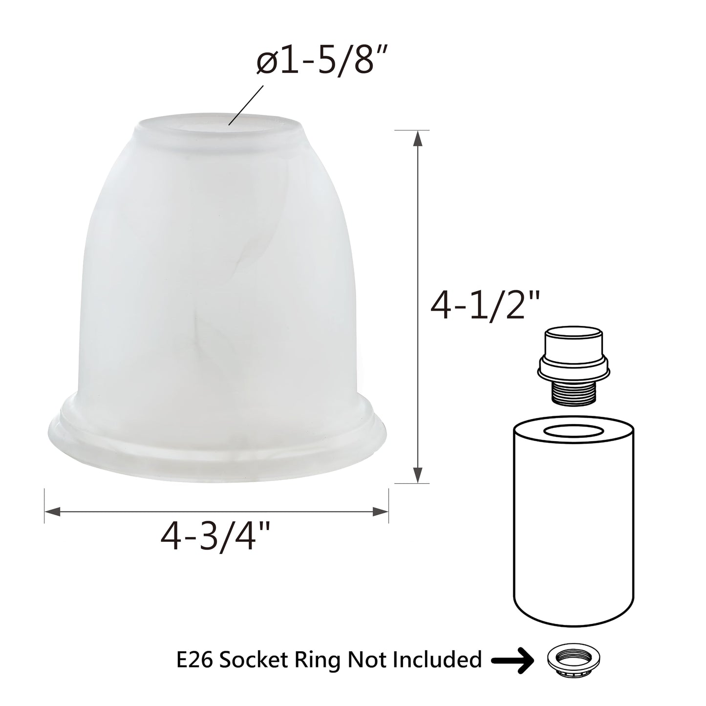 Aspen Creative 23177-73-4 Transitional Style Frosted Alabaster Ceiling Fan Glass Shade, 1-5/8" Fitter Size, 4-3/4" Diameter x 4-1/2"Height, 4 Pack
