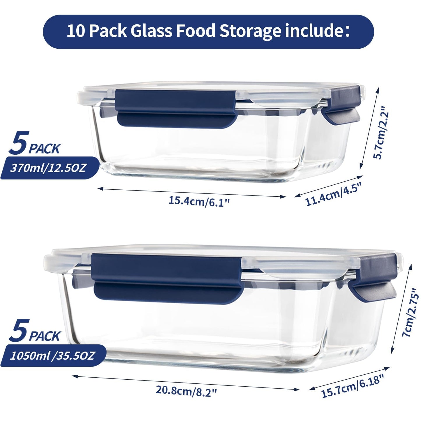 Coccot Glass Food Storage Containers with Lids Airtight, 10 Pack Meal Prep Containers, Bpa-free Lid Glass Lunch Box