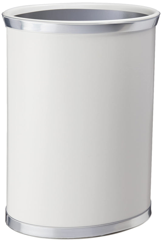 Kraftware Leatherette Wastebasket, 14", White with Brushed Chrome