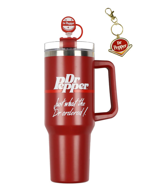 Culture Fly Dr Pepper 30-oz Stainless Steel Tumbler Cup Set with Handle Straw Cover Topper Retro Logo Keychain Insulated Travel Mug
