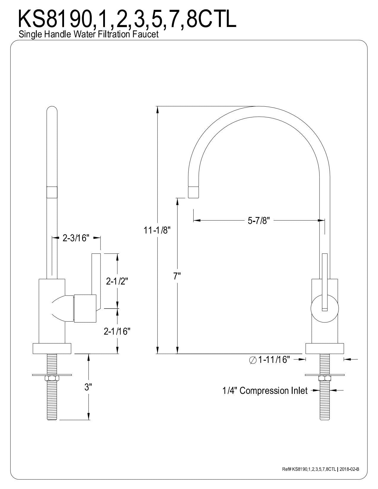 KINGSTON BRASS KS8198CTL Continental Water Filtration Faucet, 5.88 x 2.19 x 11.13, Brushed Nickel
