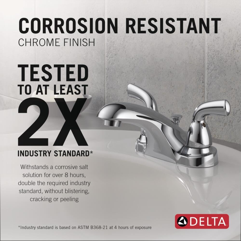Delta Foundations Centerset Chrome Bathroom Faucet, 4 Inch 3 Hole Bathroom Sink Faucet for Vanity, Chrome B2510LF