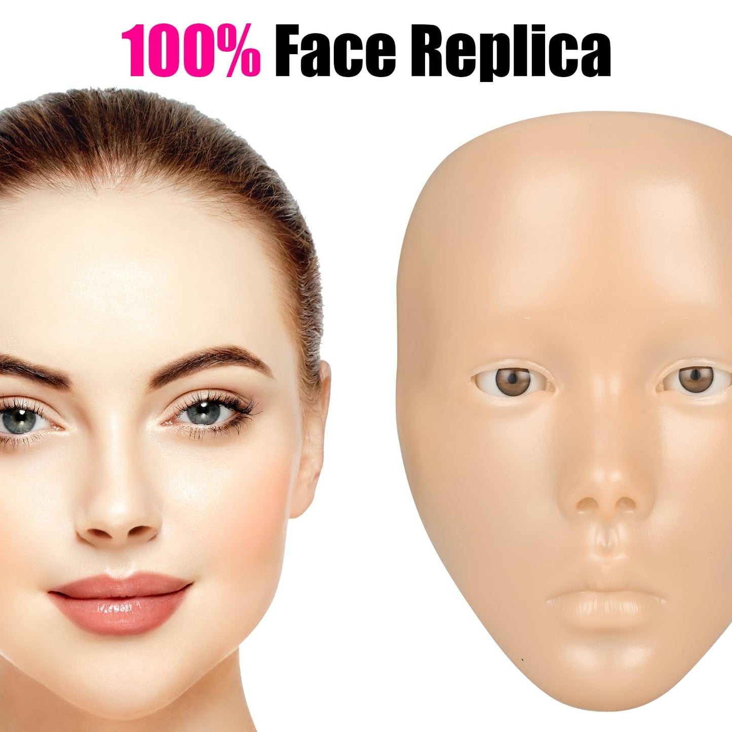 ZTBBRA 3D Makeup Practice Face, Makeup Mannequin Face, Mannequin Head For Makeup Practice, Mannequin Head Human Hair, Ideal for Makeup Beginners & Enthusiasts to Boost Skills!