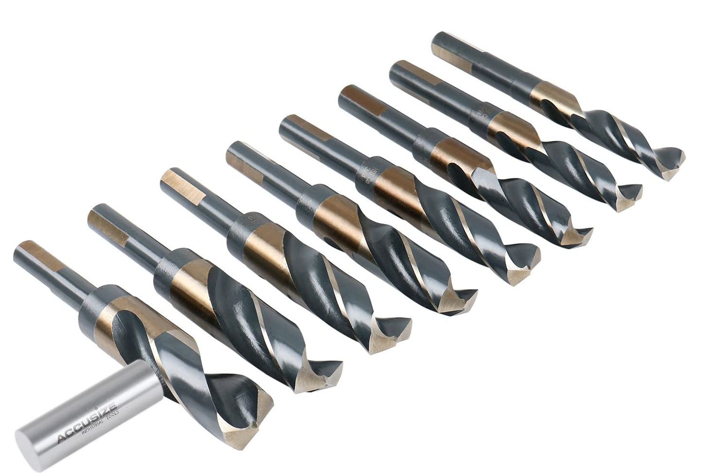 Accusize Industrial Tools M35 (H.S.S.+5% Cobalt) 1/2" Shank and Drill - 9/16" to 1", Set of 8 Pieces, H516-6507
