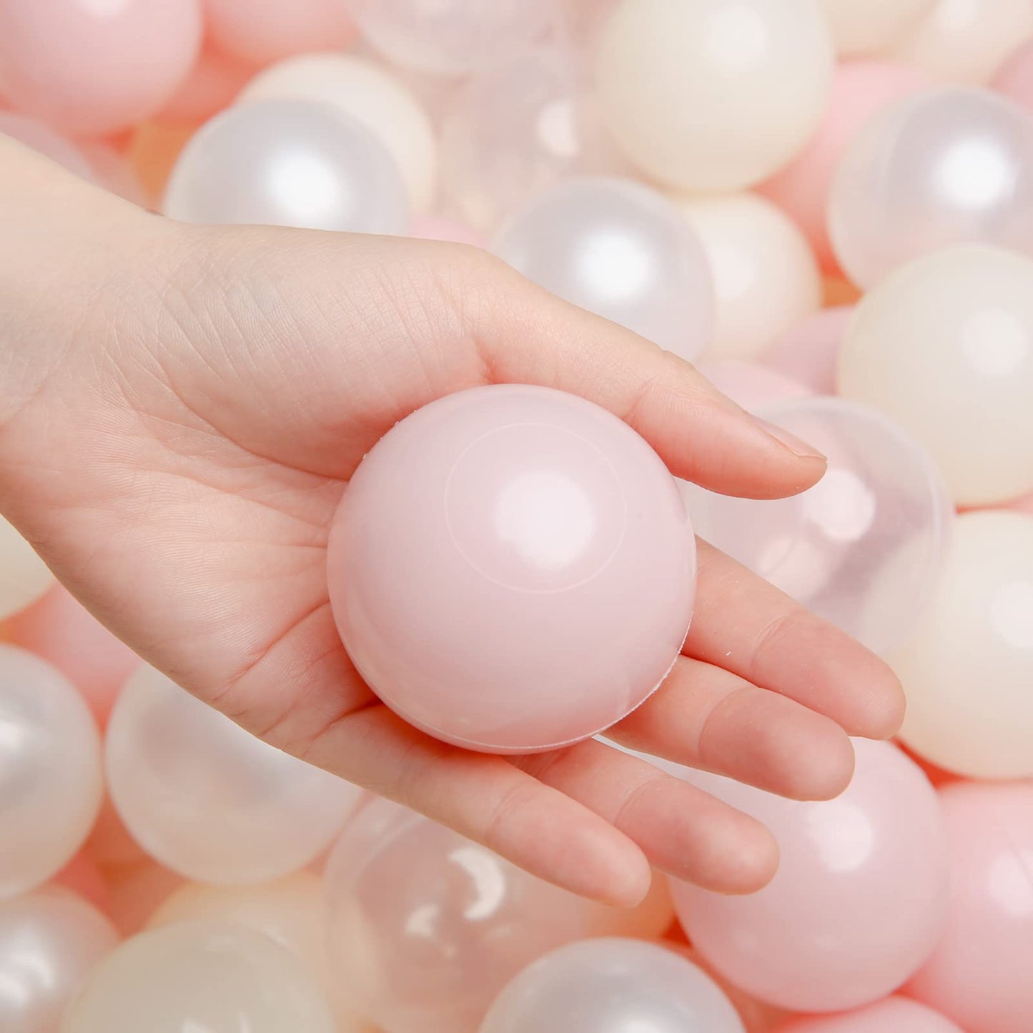 TRENDPLAY Plastic Balls for Ball Pits - Pack of 100 Hollow Balls- Safe and Exciting Playtime - Perfect for Toddler Baby Pools,Party,Festival Decoration, Pink+Beige+ Pearl White