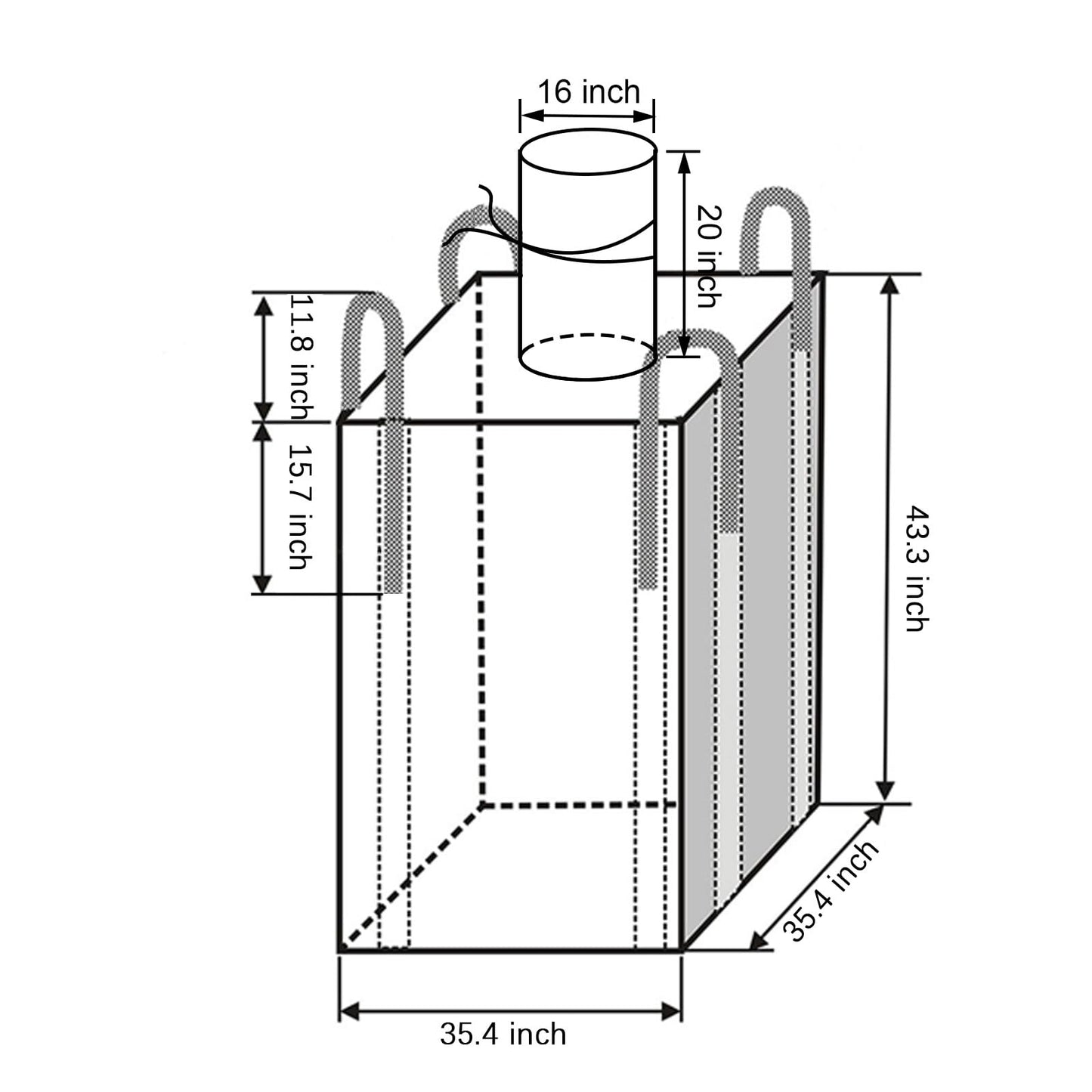 10Pack Aolikebao FIBC Bulk Bag,1.5 Ton Bag, 35.4"L x 35.4"W x 43.3"H,3300lbs SWL Safty Factor 3:1,Woven Polypropylene Bags,Top Circular Feed Inlet Flat Bottom (10)
