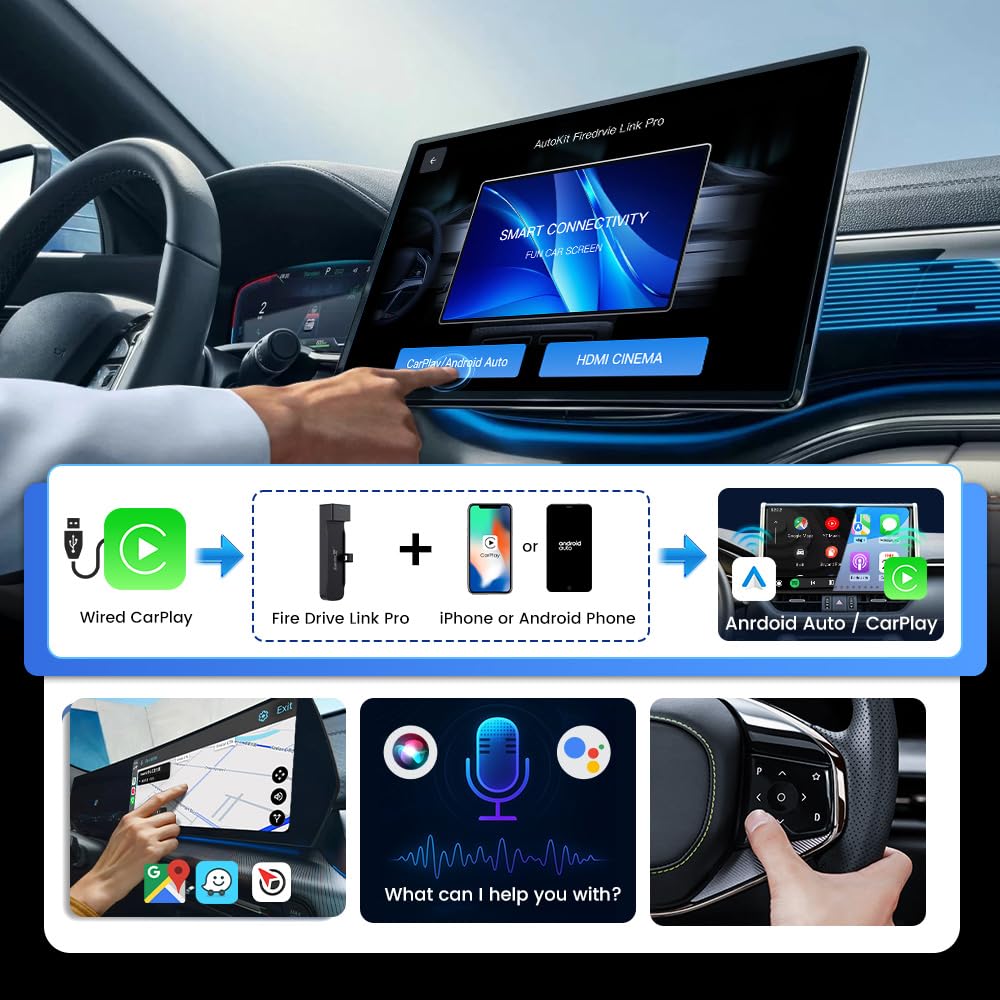 Carlinkit Wireless CarPlay Adapter 3-in-1︱Designed for TV Sticks︱for Wired CarPlay Cars︱Support converting Wired CarPlay to Wireless CarPlay & Android Auto︱Support HDMI Port Fir e TV Sticks inputting