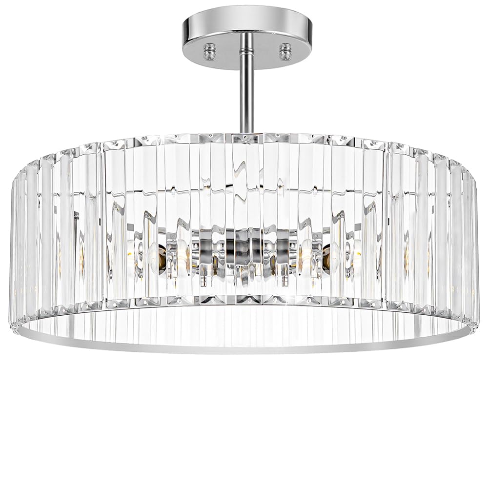 Lxybcce Modern Crystal Ceiling Light Fixture, Semi Flush Mount Ceiling Light, Chrome Hallway Lighting Fixtures Chandelier, Crystal Chandelier for Kitchen Bedroom Dining Room Closet, 5-Light, 16 Inch