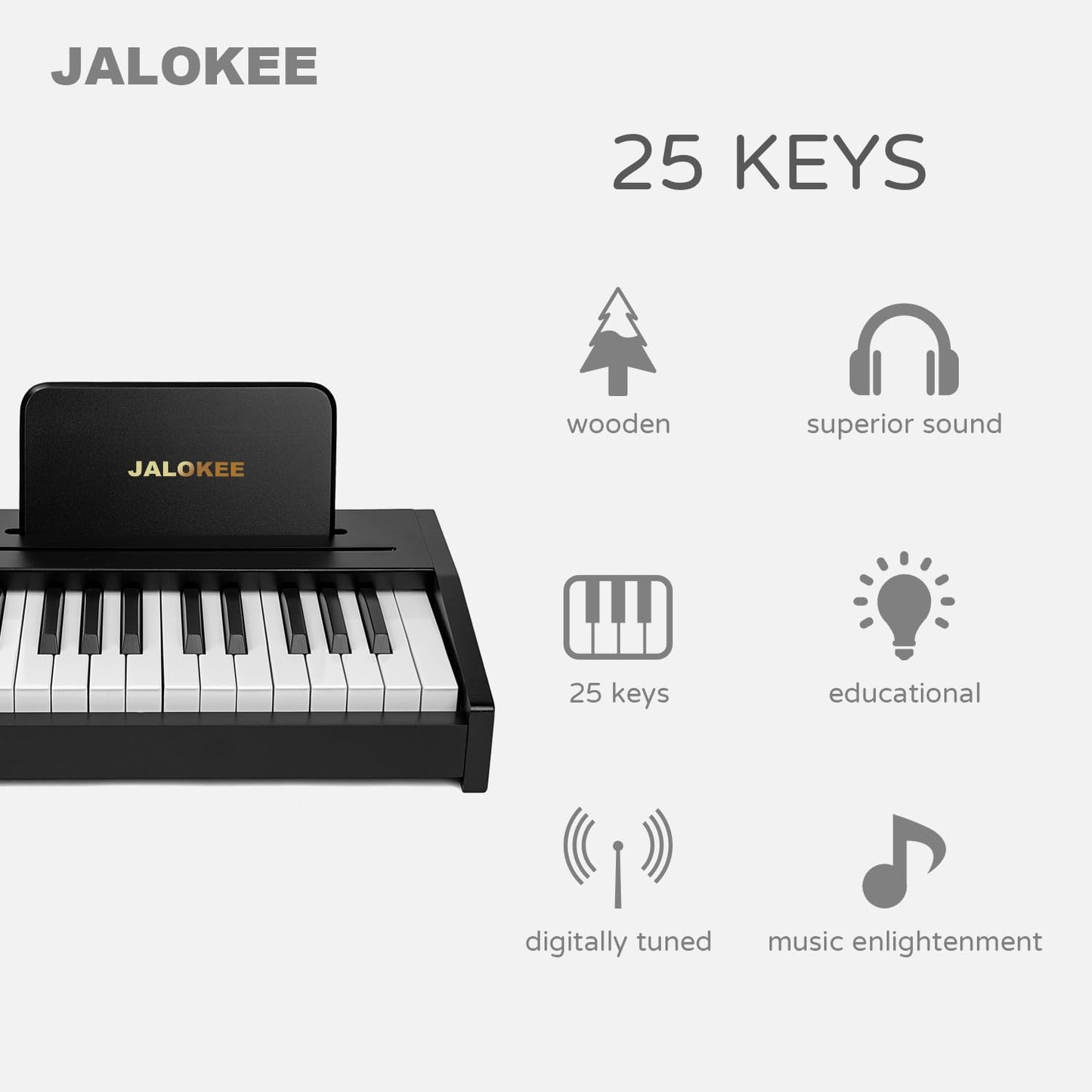 JALOKEE Kids Piano Keyboard, Digital Piano for Kids, Music Educational Instrument Toy, Wood Toy for 3+ Girls and Boys (Black, 25 Keys)