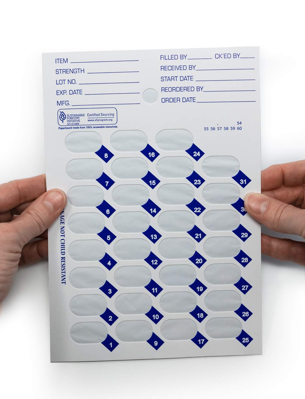 100 Pack Monthly or Weekly Cold Seal Medication Blister Pack System Cards - One Piece Unit Dose Book Fold, Easy No Extra Equipment Needed, Just Fill and Seal, (31 Day Monthly - 100 Pack)