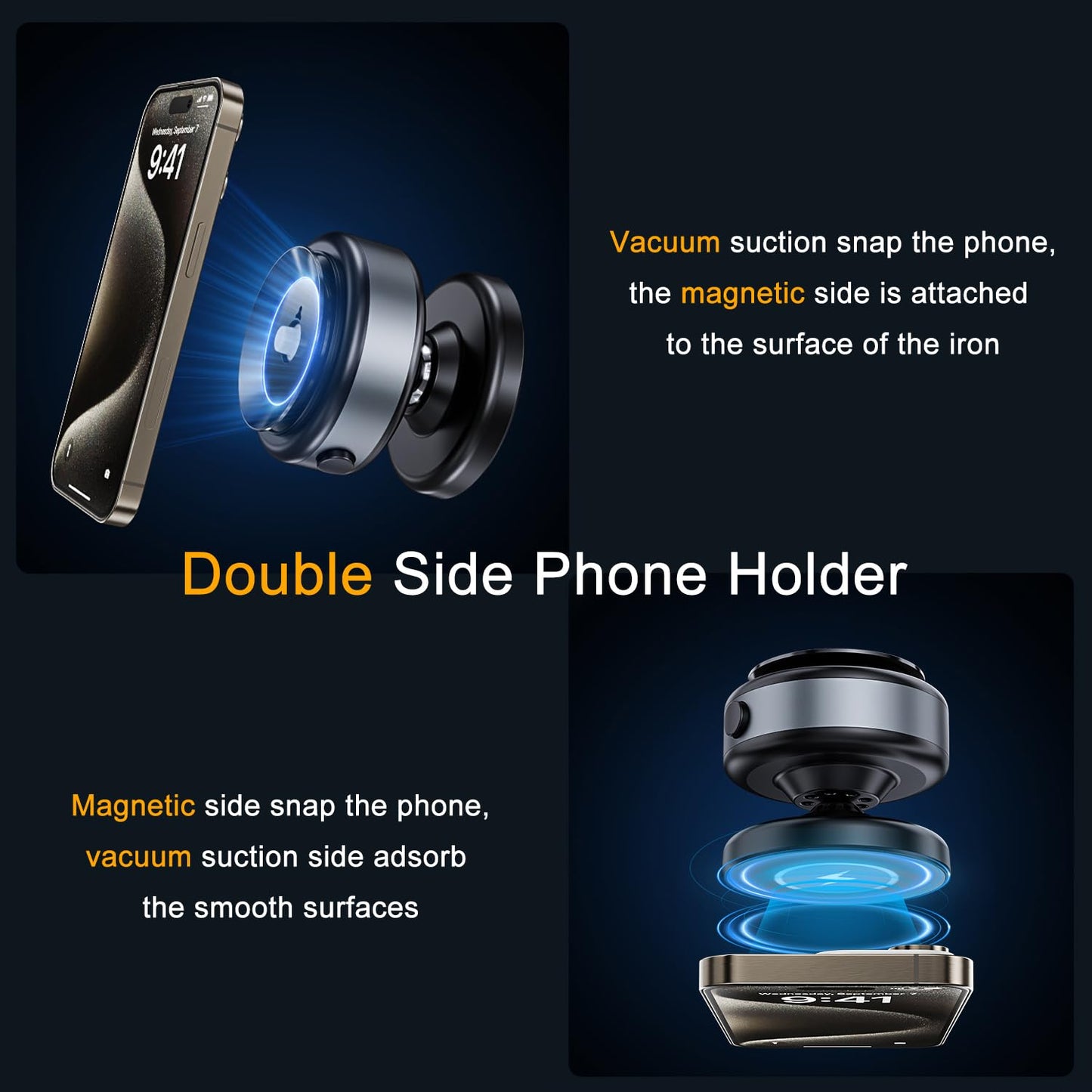 Jkoailiwi 360-degree Adjustable Electric Vacuum Magnetic Suction Cup Phone Mount, Hands-Free Magnetic Cell Phone Holder for Car/Gym/Mirror/Smooth Surface, Compatible with Magsafe iPhone, Black