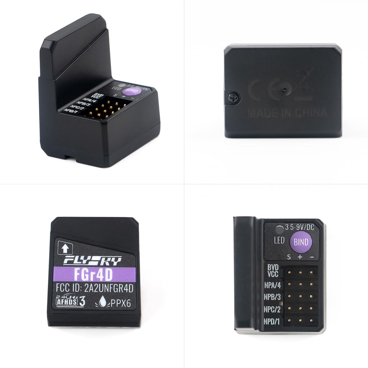 GoolRC Flysky FGr4D Receiver, 2.4GHz 4 Channels AFHDS 3 Receiver Built-in Dual Antenna PWM/PPM/i-BUS2/S.Bus/i-Bus Output Compatible with Flysky Noble NB4 PL18 EL18 RC Transmitter for RC Car Boat