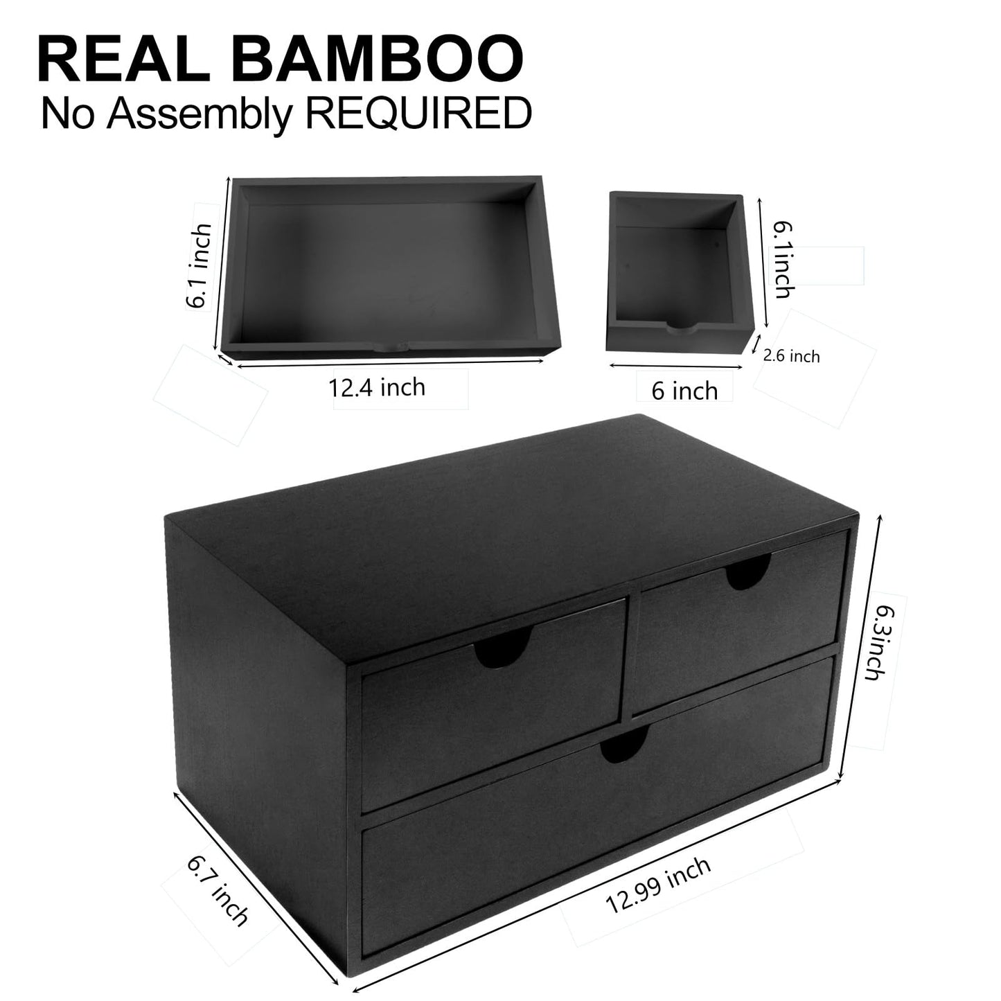 Charmewooden desk organizer with drawers countertop drawer organizer Tabletop Storage Organization Box Home Office Workspace Bathroom Toiletries Supplies (black)