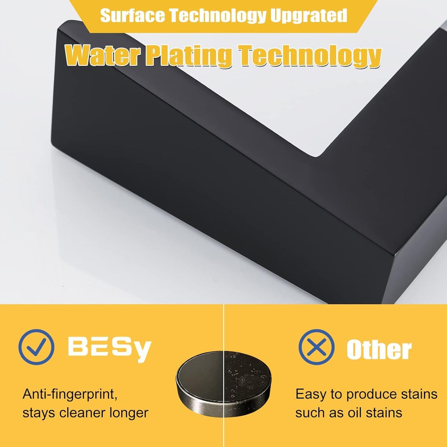 BESy Led 3 Hole Bathroom Sink Faucet, Matte Black Waterfall Widespread Bathroom Faucet with 3 Colors Light Changing, 2 Handle with Supply Lines with Pop Up Drain