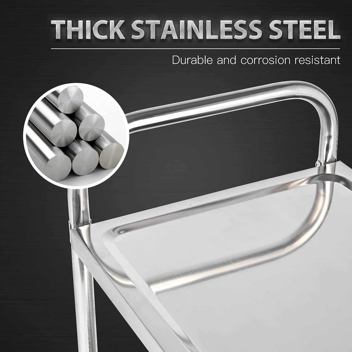 Amarite 3 Shelf Stainless Steel Cart, 420 lbs, 1MM Thick, Serving With Wheels, Household Service Trolley, 360 Rotation Storage Shelf With Locking Wheels (29.5*15.8*37.4)'' Utility
