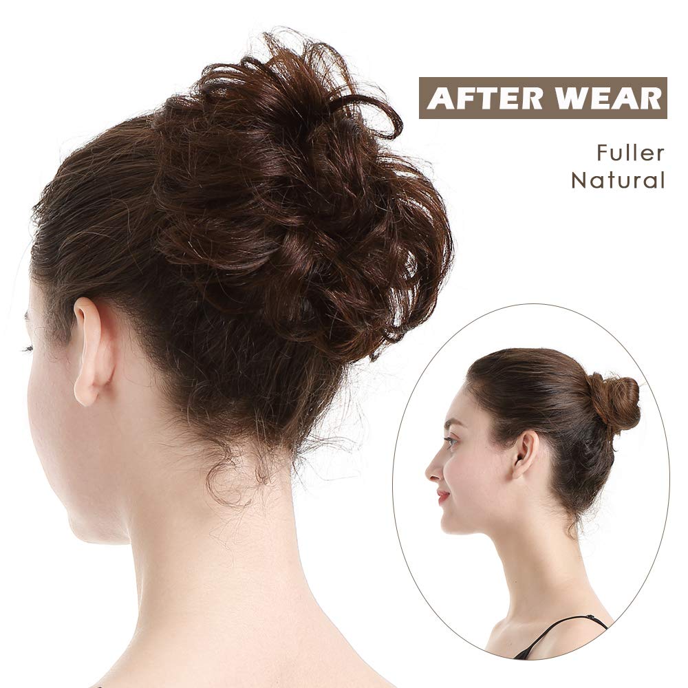 BARSDAR 100% Human Hair Bun Extension - 2 PCs Real Human Hair Messy Bun Hair Pieces Brown Hair Bun Extensions for Women - Real Human Hair Bun Scrunchies Updo Chignons Daily - Brown