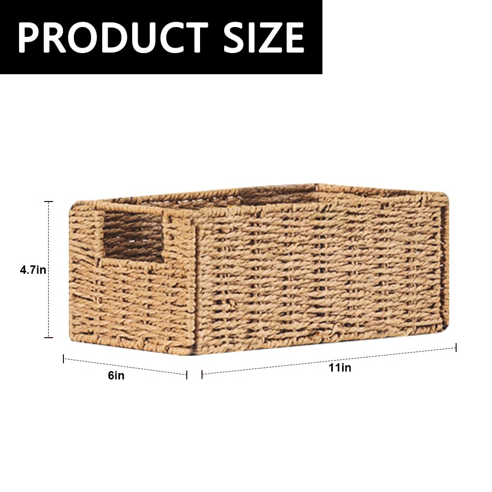 Airsnigi 6 Pack Small Wicker Baskets, Wicker Woven Storage Basket Toilet Paper Baskets with Handles, Towel Basket for Home Organizing Shelves (Beige)