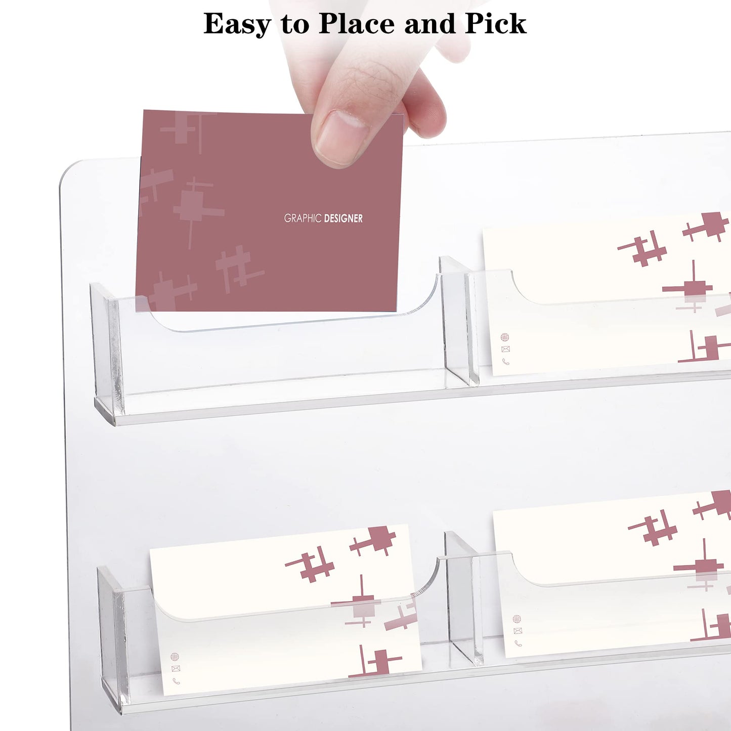 TURSTIN Business Card Holder Wall Mount Clear Sticker Display Marketing Holder Acrylic Business Card Stand Multi Pocket Rack Organizer Space Saver for Home Office (24 Pockets)