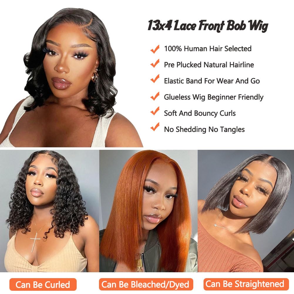 Jolanly 13x4 Lace Front Bob Wig Human Hair 10 Inch Body Wave Wavy Human Hair Wigs For Black Women 13x4 Transparent Lace Front Wigs Human Hair Short Bob Wig
