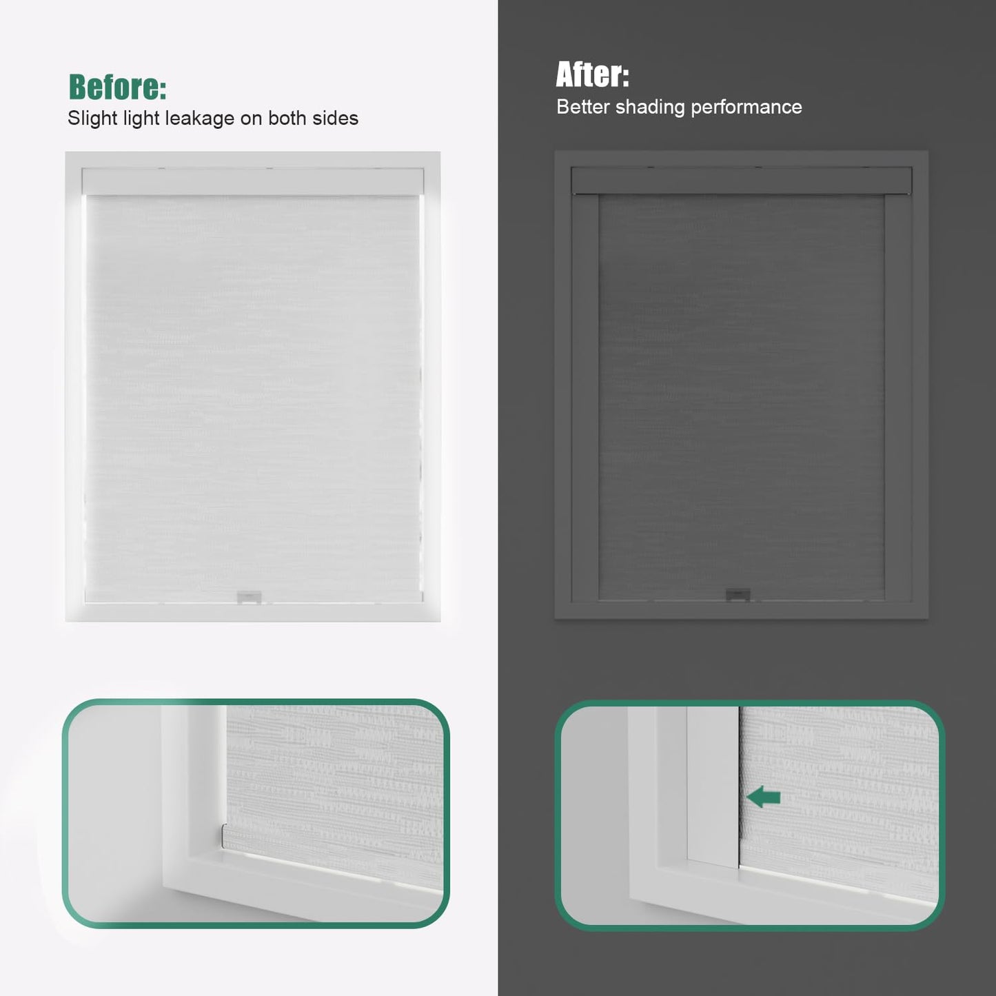 Bliwans Light Blocking Strips for Window Shades and Blinds, 100% Blackout PVC Side Tracks Light Blocker for Blinds, Window Light Blocker for Bedroom(White, 58", 4PCS)