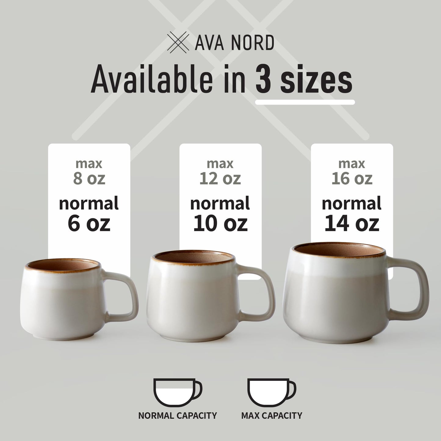 Ava Nord Large Ceramic Coffee Mugs Set of 4 | 16 oz Stoneware Coffee Cups | Lead-Free, Non-Toxic | Microwave and Dishwasher Safe | Comfortable Handle | Nordic Design for Tea, Cocoa, Latte | Sage Ash