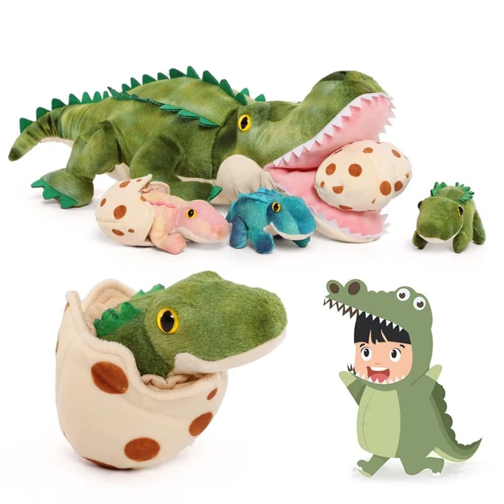 Karister Alligator Stuffed Animal 23.6", Mommy Crocodile Plush Toy with 3 Baby Crocodile, Stuffed Alligator Plush Gift,Stuffed Crocodile for Kids on Birthday,Christmas or Baby Shower