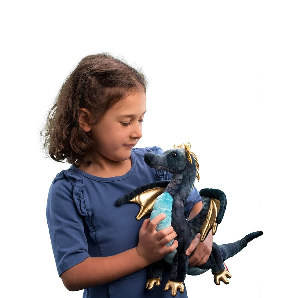 Douglas Aragon Dragon Plush Stuffed Animal – Realistic Navy Mythical Creature Toy for Kids, Fantasy Lovers & Collectors, 16" Long (40.5 cm)