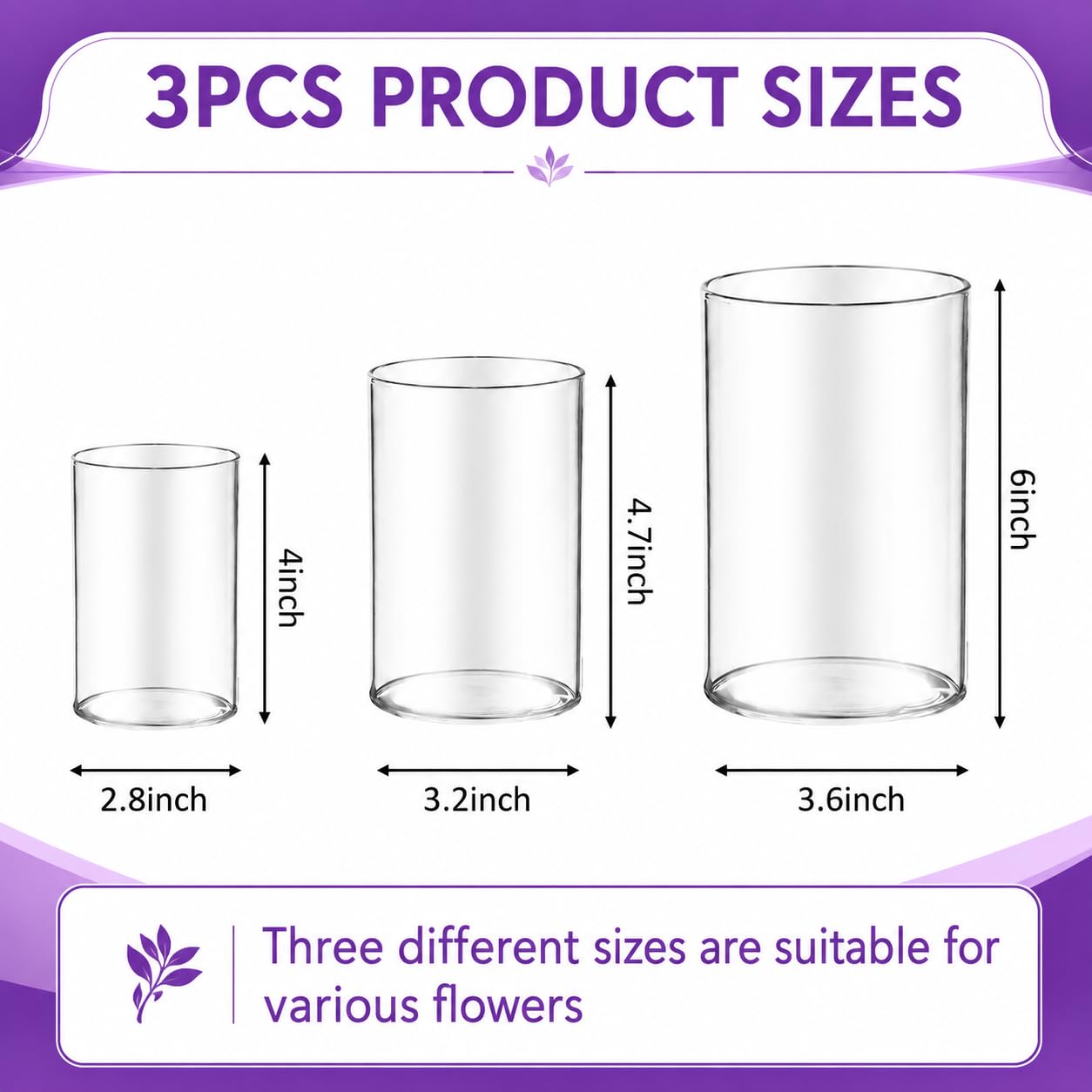 36pcs Glass Vase Cylinder for Centerpieces Small Flower Glass Clear Home Decor Centerpiece Table Flower Vase Decorations for Wedding＆Holiday 4,4.7,6Inch Tall