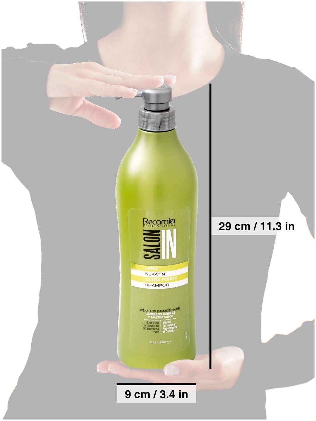 Recamier Saloon In Keratin Ultra Force Shampoo & Conditioner Set Weak & Damaged Hair | SalonIn Champú y Tratamiento Cabellos Débiles y Maltratados Kit 33.8Oz-1000ml