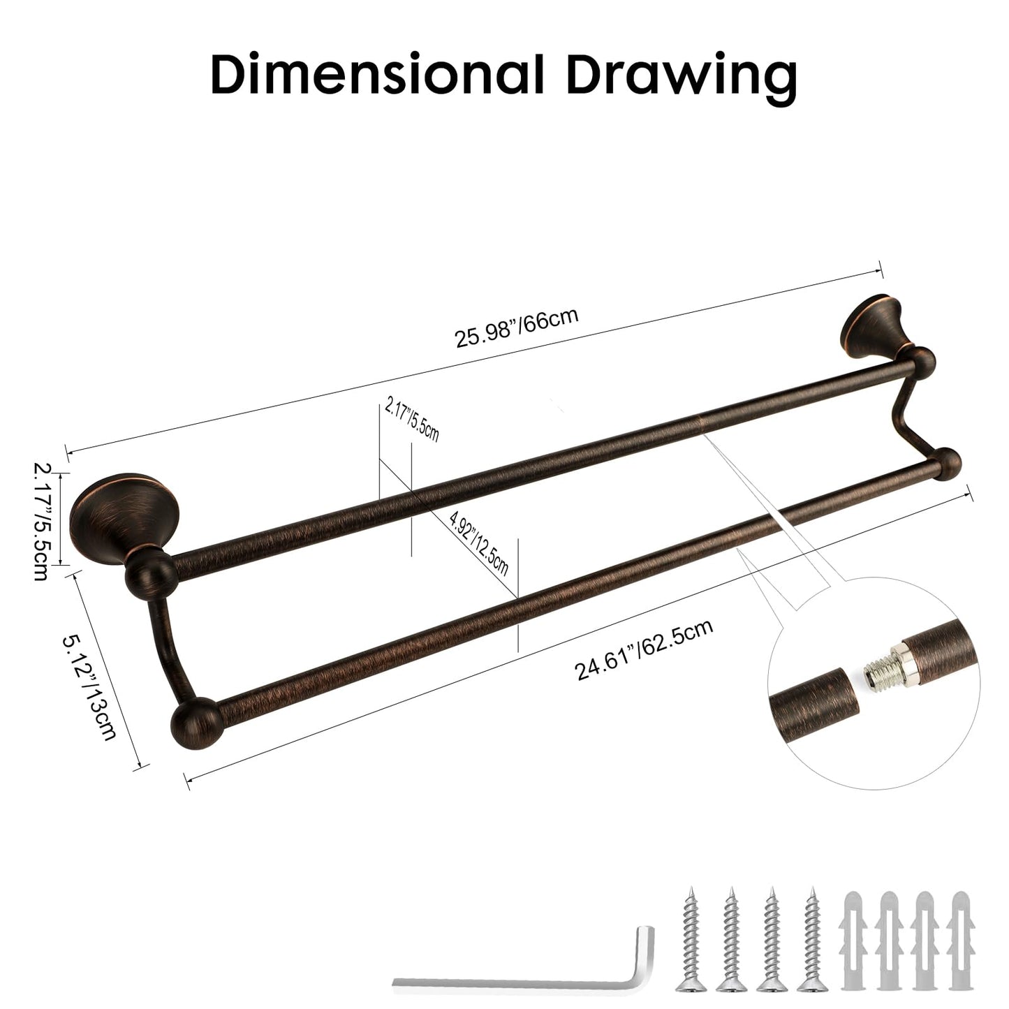Ntipox Antique Bathroom Double Towel Bar Oil Rubbed Bronze, 24 Inch Towel Racks for Bathroom Wall Mounted,Bathroom Towel Holder Bronze,Two Towel Rod Hanger for Hotel