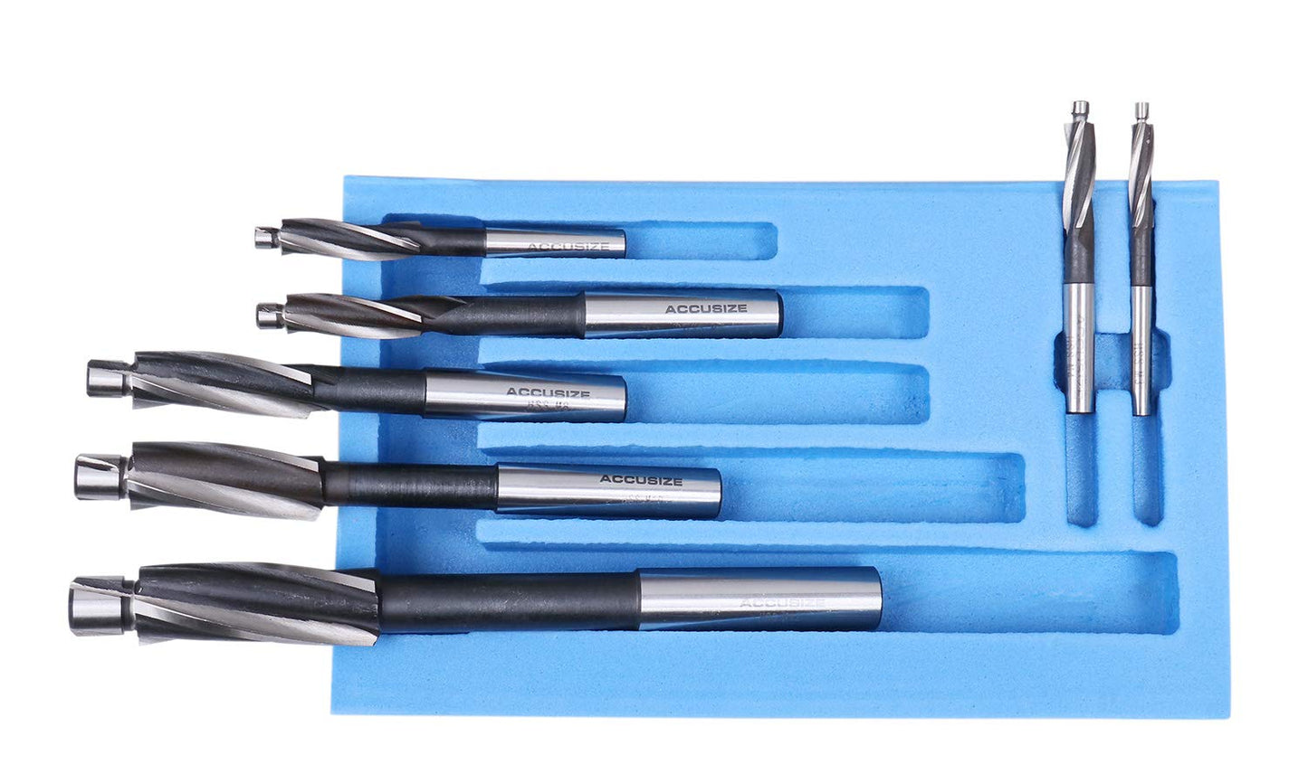 Accusize Industrial Tools 7 Pc Metric Hss Solid Capscrew Counterbore Set, 3 Flute, Straight Shank, 508S-007m