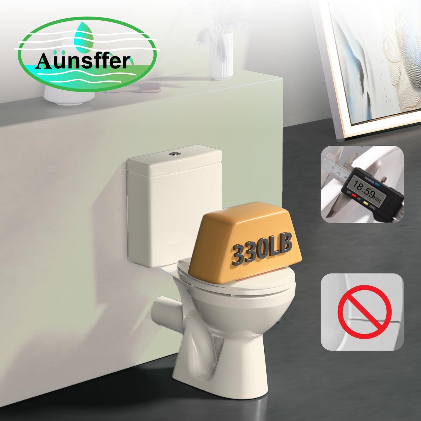 Aünsffer Round Toilet Seat Almond, Toilet Seat 16.5 inch Soft Close, Premium PP Material Easy Clean, B2B Available, Elegant Design, Almond
