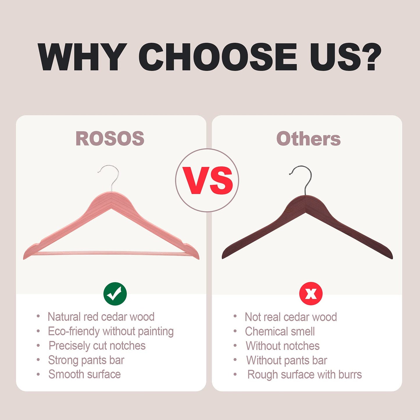ROSOS Cedar Hangers, 30 Pack Wooden Hangers with Smooth Notches, Wooden Hanger for Closet, Sturdy Wood Suit Hanger with 360 Rotating Hook Great for Refresh Closet
