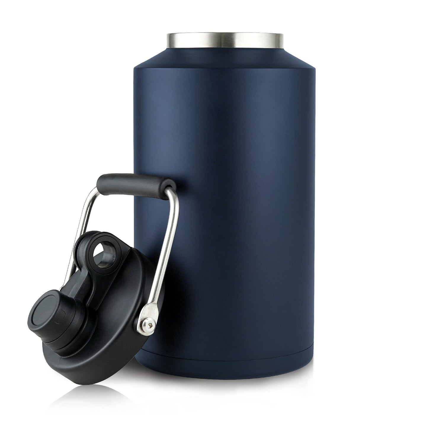 1 Gallon Water Bottle Insulated Stainless Steel Keeps Ice 48Hr, Large Water Gallon Jug Wide Mouth Leakproof Vacuum for Gym, Camping, & Construction Navy Blue