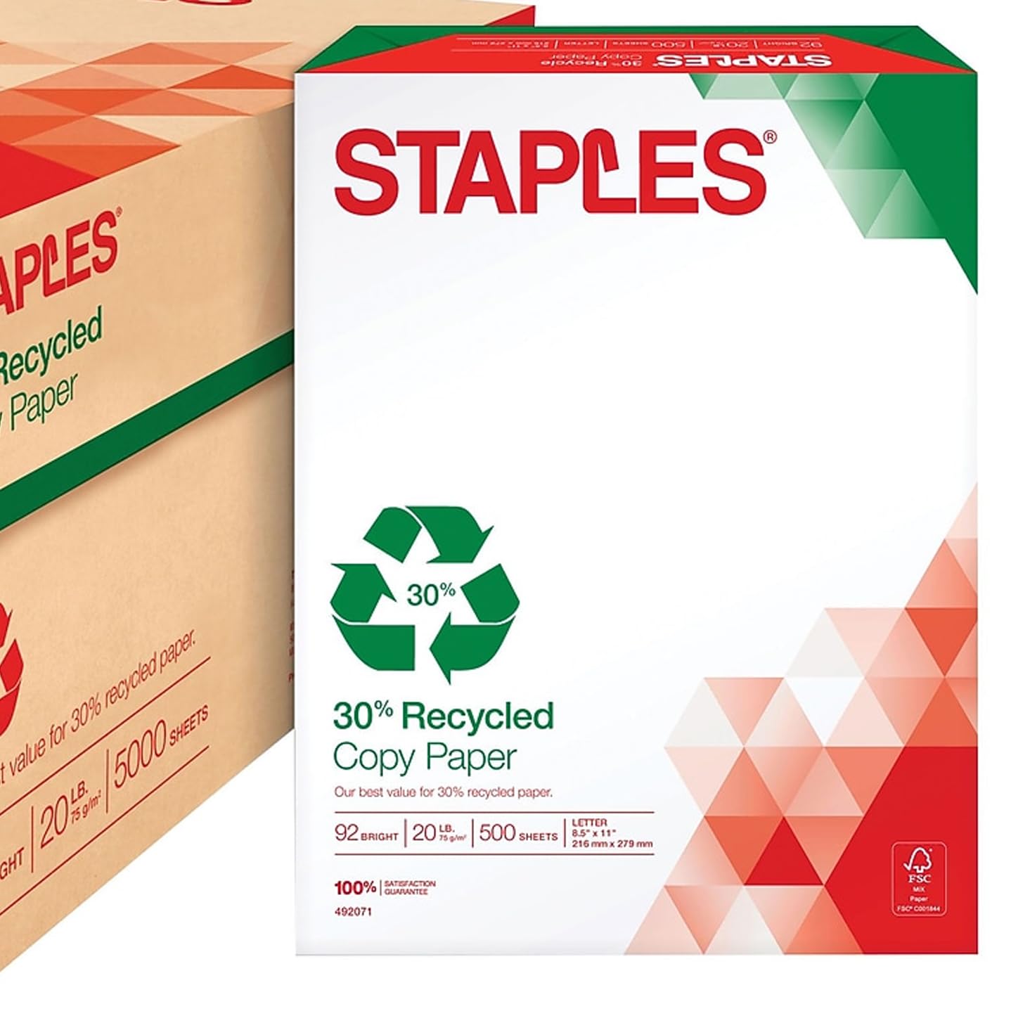 Staples 30% Recycled Copy Paper, 8 1/2" x 11", Case, For Office, School & Home