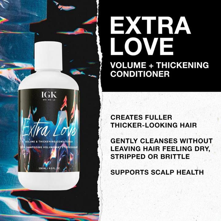 IGK EXTRA LOVE Volume & Thickening Conditioner Liter| Lightweight + Supports Scalp + Balance Oil | Vegan + Cruelty Free | 33.8 Oz