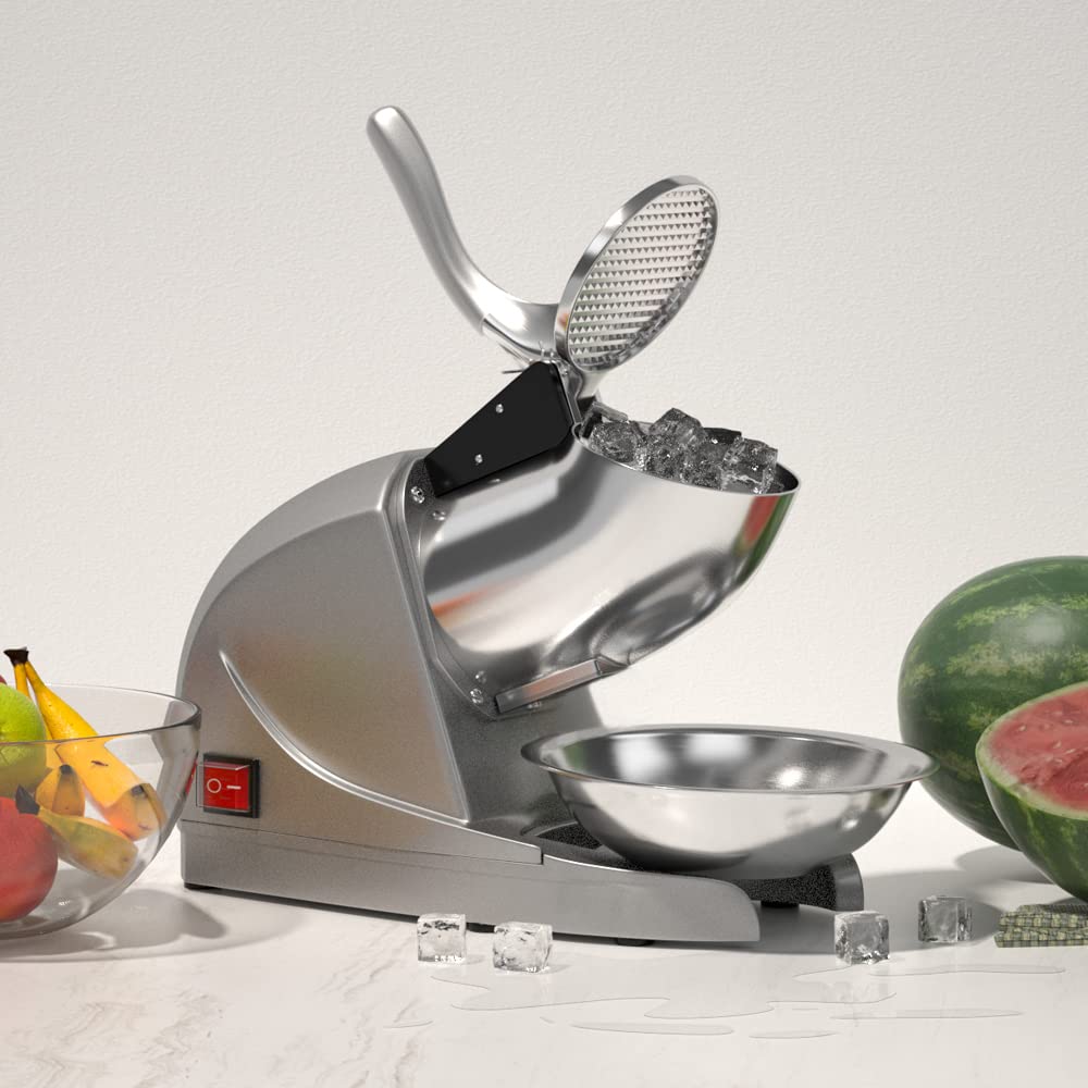 OKF Ice Shaver Prevent Splash Snow Cone Machine, Electric 3 Blades Shaved Ice Machine, 380W Ice Shaver Machine, 286lbs/hr Ice Crushers for Home Use, Ice Shaver Machine Electric, Ice Crusher (Silver)