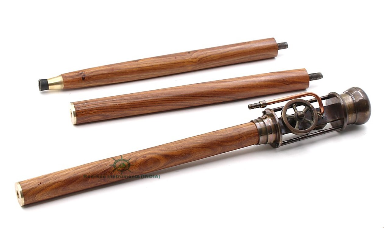 ROORKEE Instruments (India) Walking Cane Stick with Working Steam Engine Model, Steampunk Accessory, Walking Stick Collectors, Nautical Antique Finish Prop Stick