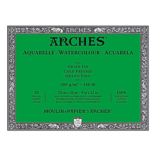 Arches Watercolor Paper Block, Cold Press, 9" x 12", 140 pound