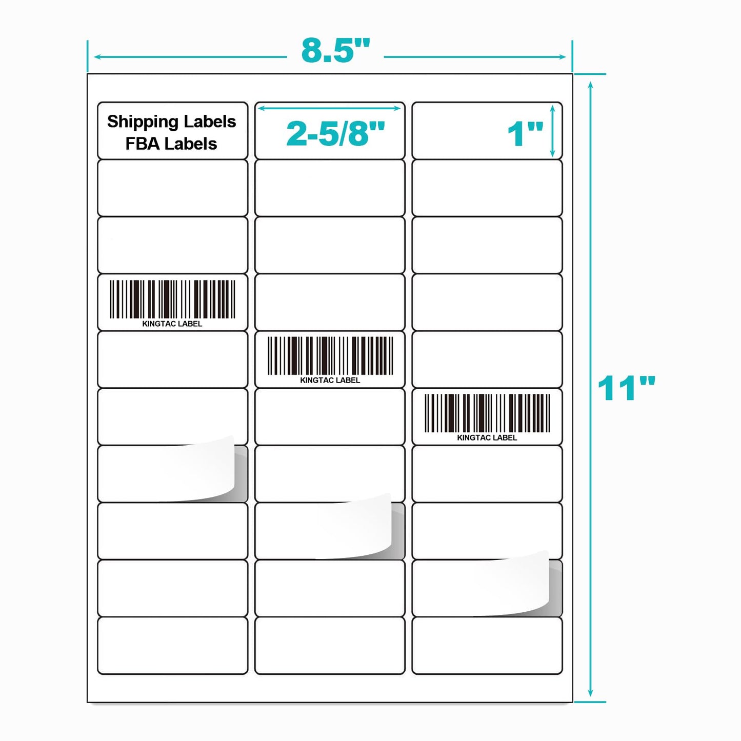 Kingtac (15,000 Labels, 500 Sheets) 30 Up Address Labels, 1" x 2-5/8" Sheet Labels 30 UP Shipping Sticker Labels for Laser & Inkjet Printers