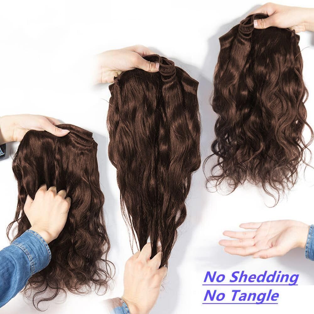 LUXEDIVA 12A Body Wave Bundles Human Hair 16 18 20 Inch Brown Human Hair Bundles 100% Unprocessed Indian Virgin Hair 3 Bundles Deal Weave Dark Brown Hair Extensions with Edges Stripes Baby Hair