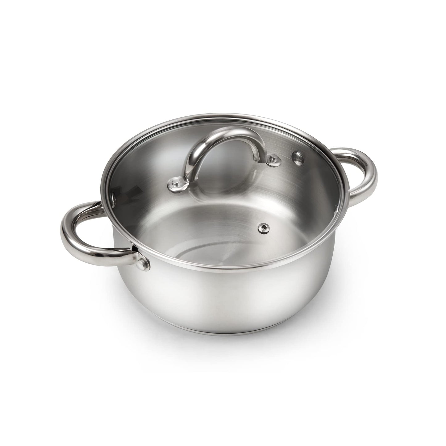 Cook N Home Basics 3 Quart Stainless Steel Stock Pot with Lid, Cooking Pot for Pasta, Soup, Sturdy Handle, Stockpot with Even Heating, Oven & Dishwasher Safe, Cookware for Canning, Boiling, Simmer
