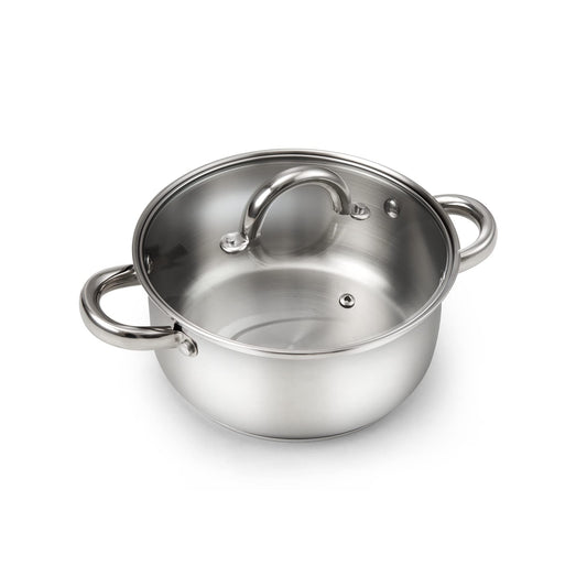 Cook N Home Basics 3 Quart Stainless Steel Stock Pot with Lid, Cooking Pot for Pasta, Soup, Sturdy Handle, Stockpot with Even Heating, Oven & Dishwasher Safe, Cookware for Canning, Boiling, Simmer