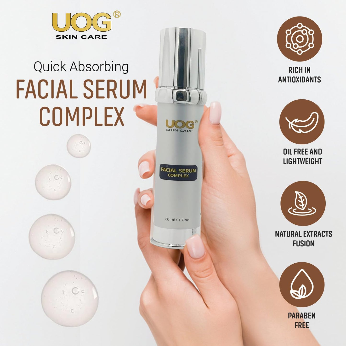 UOG Face Serum Complex – Hydrating & Firming Face Serum| Lifts, Tightens & Improves Skin Texture | Reduces Fine Lines & Wrinkles for Face, Neck & Jawline | Advanced Skin Recovery 50ml/1.7oz