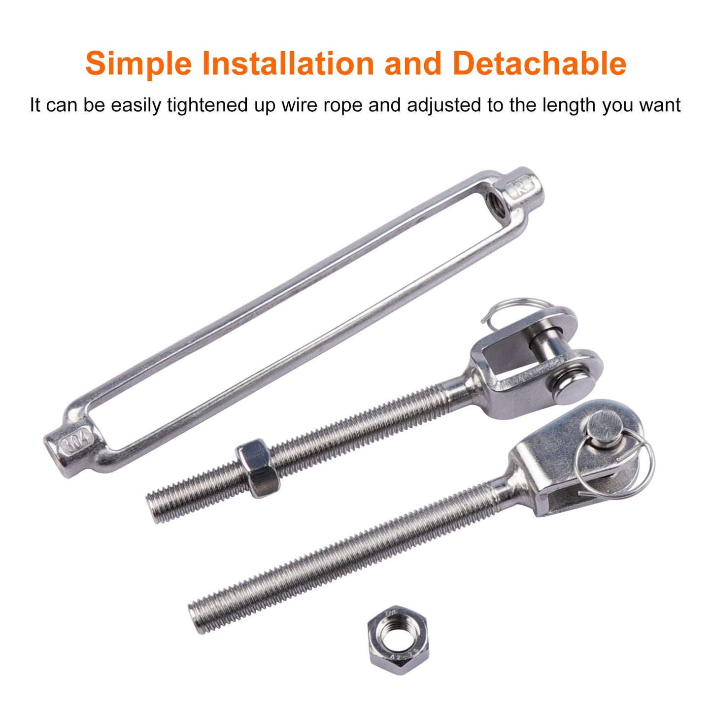 LordHardware Stainless Steel 1/2 x 6.5 Inch M12 Jaw and Jaw Turnbuckles for Tensioning Cable Rope Chain 2200 lbs Load (4P)