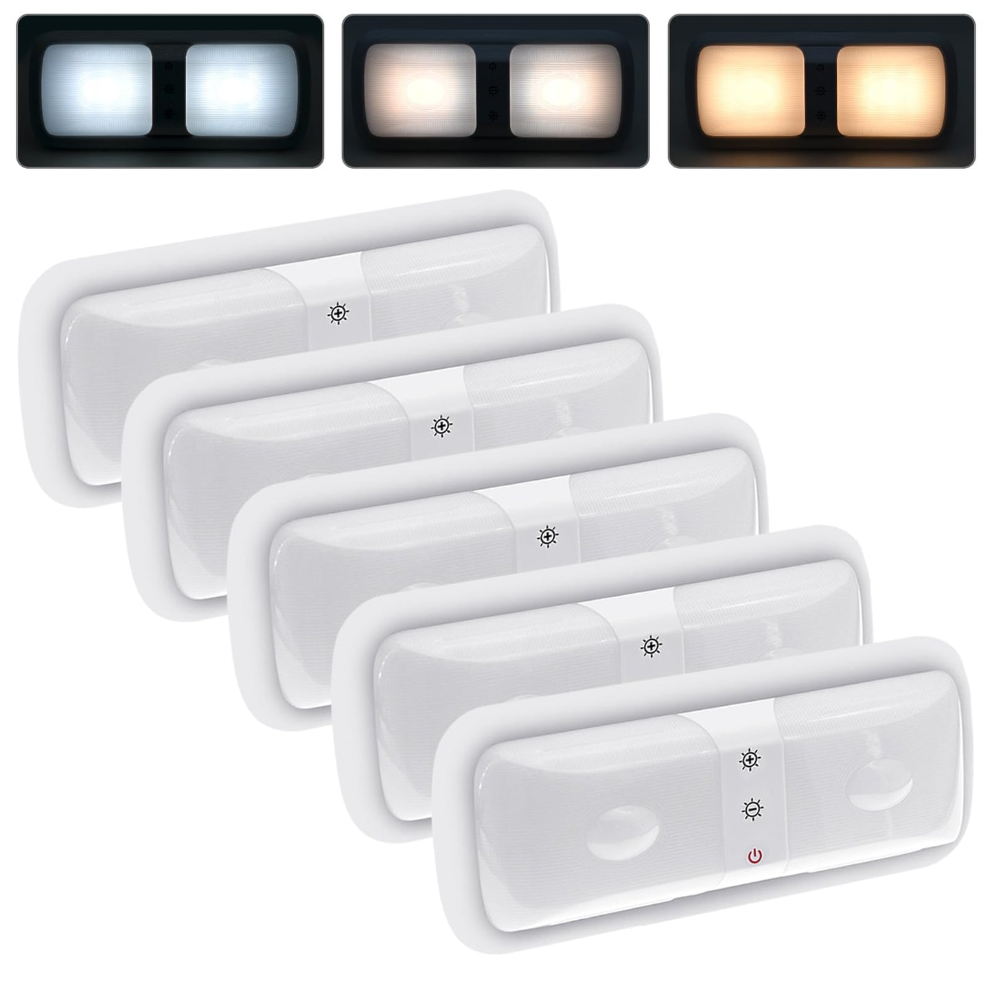 Miady RV Dimmable Lights Interior 1800 LM, 3 Color Temperature and 5 Levels of Brightness, 12V Volt Led Light for Camper/Car/Trailer/Boat (Warm Natural Cool White), Pack of 5