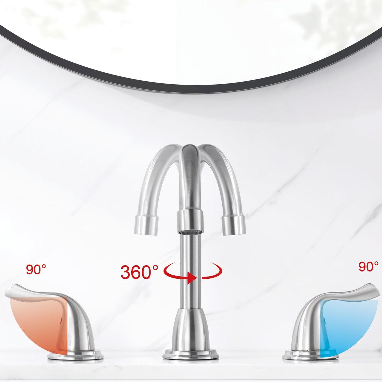 RKF Bathroom Faucets for Sink 3 Hole Brushed Nickel 8 inch Widespread Bath Sink Faucet with Drain Double Lever Handle Vanity Basin Mixer Tap with Hose&Deck RKF03011