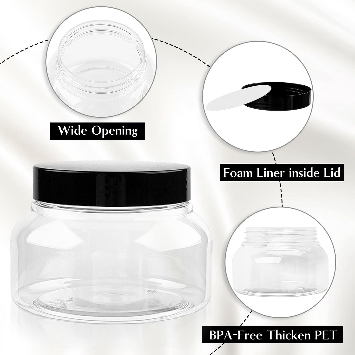 TUZAZO 8 Oz Plastic Container Tuscany Jars with Lids BPA Free, 24 Pack Empty Round Clear Cosmetic Containers Body Butter Jars for Lotion, Cream, Gel, Sugar Scrub