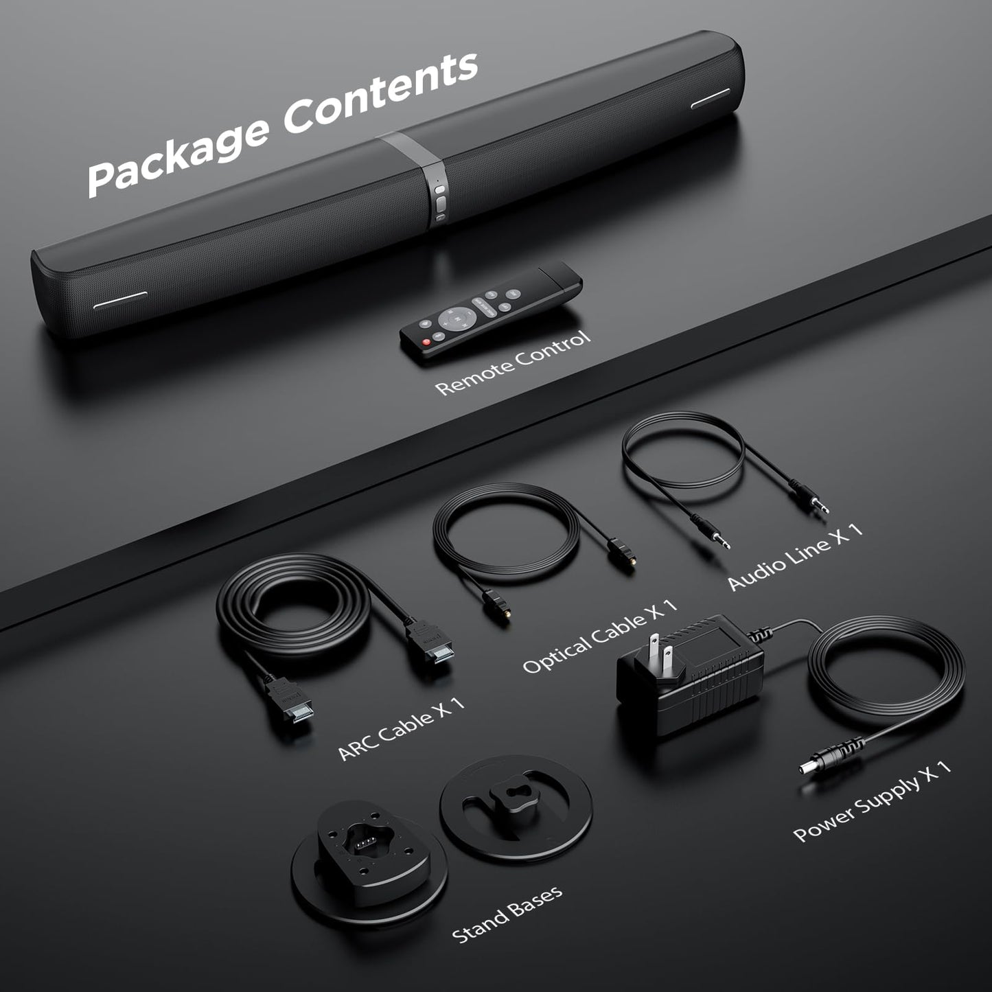 Assistrust Sound Bar for Smart TV,90W Soundbar with Bluetooth/ARC/Optical/AUX Connect, Auto Volume Boost, 3 Customizable Equalizer Modes, 2 in 1 Detachable Soundbar for TV/PC/Gaming/Projectors